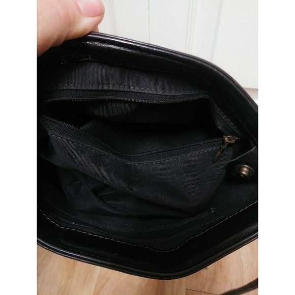 SAS Leather Shoulder Bag BLACK Purse VINTAGE hinge - Picture 6 of 8